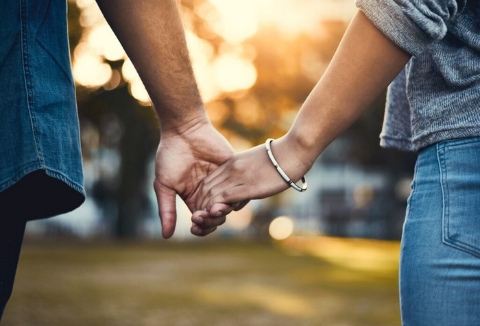 Couple,,Back,And,Holding,Hands,Outdoor,For,Love,,Relationship,And